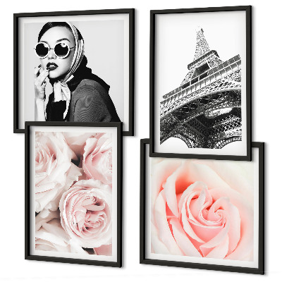 Mur de tableaux Le portrait d'une femme par eiffel, avec des roses
