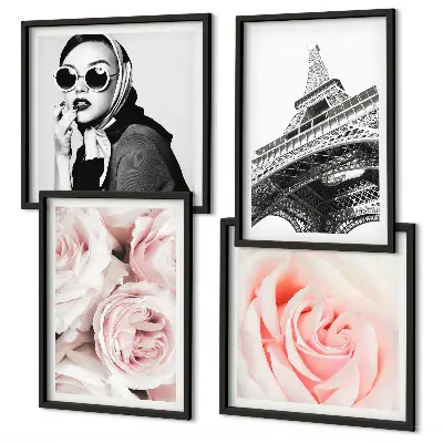 Mur de tableaux portrait d'une femme par Eiffel avec des roses