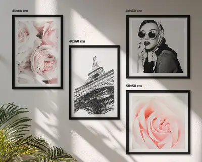 Mur de tableaux portrait d'une femme par Eiffel avec des roses