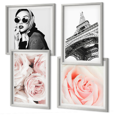 Mur de tableaux Le portrait d'une femme par eiffel, avec des roses