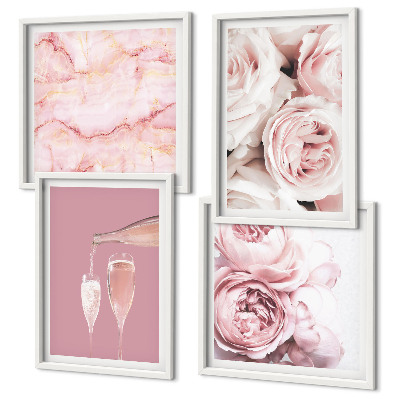 Polyptyque z cadres Roses champagne marbre pastel