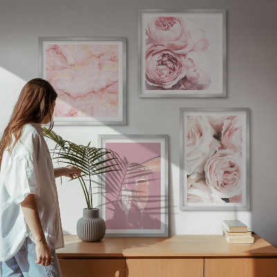 Polyptyque z cadres Roses champagne marbre pastel