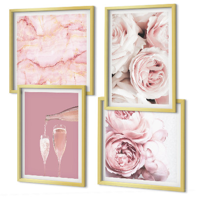 Polyptyque z cadres Roses champagne marbre pastel