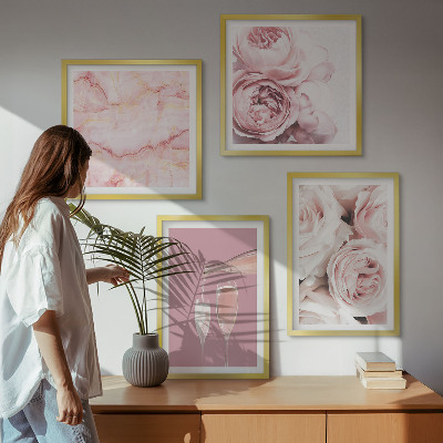 Polyptyque z cadres Roses champagne marbre pastel
