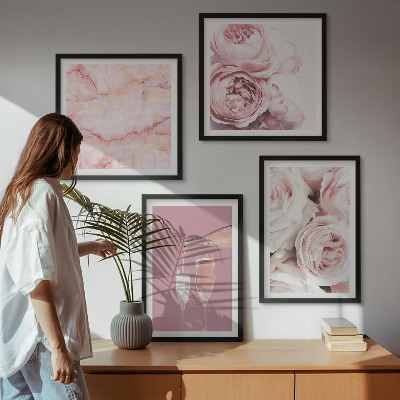 Polyptyque z cadres Roses champagne marbre pastel