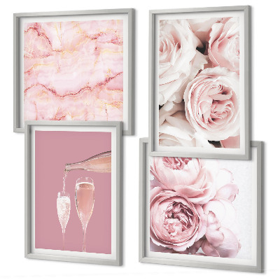 Polyptyque z cadres Roses champagne marbre pastel