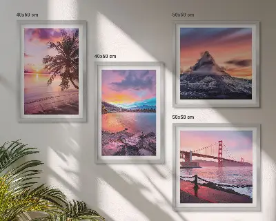 Ensemble de 4 tableaux représentant un paysage de pont au coucher du soleil