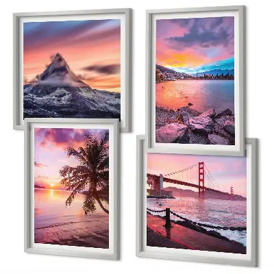 Ensemble de 4 tableaux représentant un paysage de pont au coucher du soleil