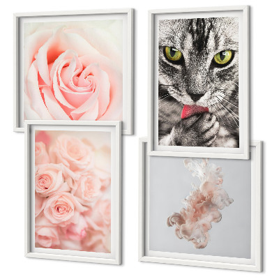 Ensemble de 4 tableaux Roses grises abstraites
