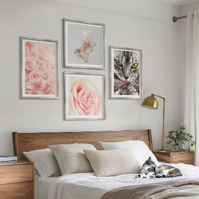 Ensemble de 4 tableaux Roses grises abstraites