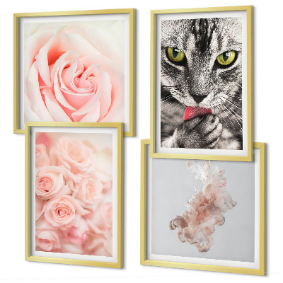 Ensemble de 4 tableaux Roses grises abstraites
