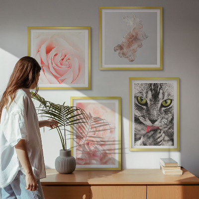 Ensemble de 4 tableaux Roses grises abstraites