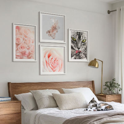 Ensemble de 4 tableaux Roses grises abstraites