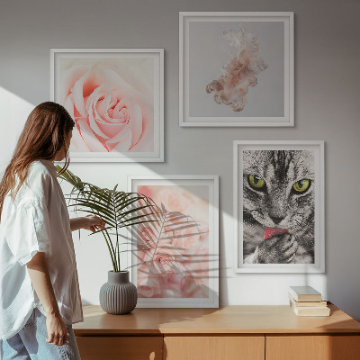 Ensemble de 4 tableaux Roses grises abstraites