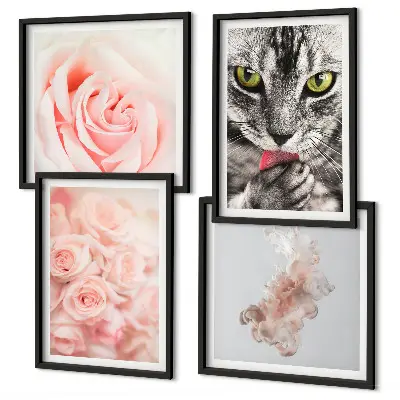 Roses grises abstraites ensemble de 4 tableaux
