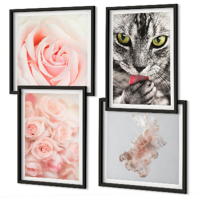 Ensemble de 4 tableaux Roses grises abstraites