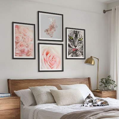 Ensemble de 4 tableaux Roses grises abstraites