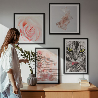 Ensemble de 4 tableaux Roses grises abstraites