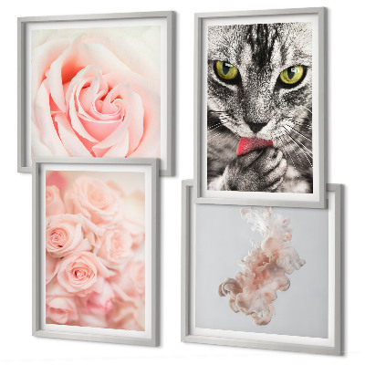 Ensemble de 4 tableaux Roses grises abstraites