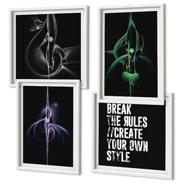 Mur de tableaux avec motifs noirs abstraits