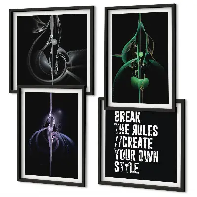 Mur de tableaux avec motifs noirs abstraits