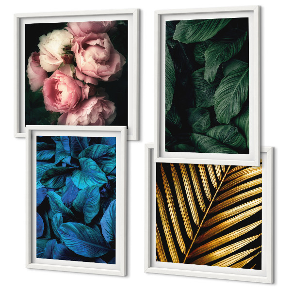 Polyptyque z cadres Feuilles et fleurs en couleurs