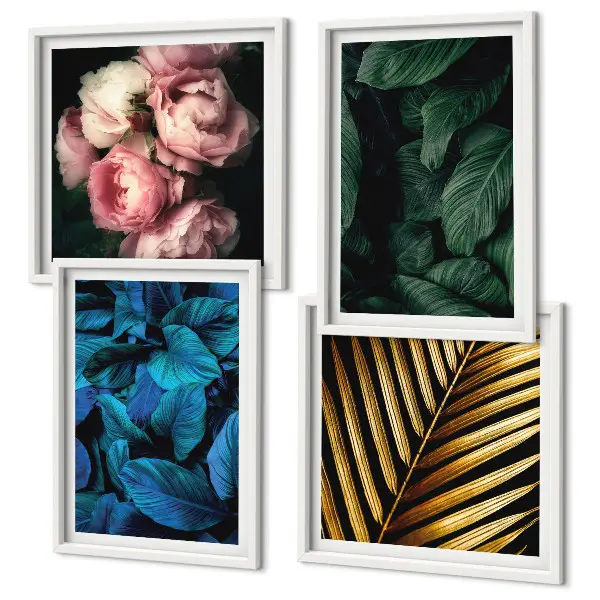 Feuilles et fleurs en couleurs polyptyque de 2 cadres