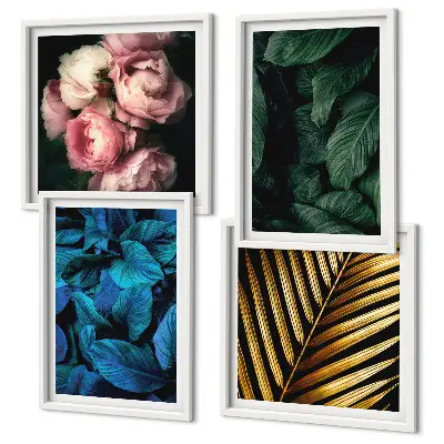 Feuilles et fleurs en couleurs polyptyque de 2 cadres