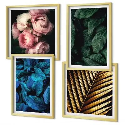 Feuilles et fleurs en couleurs polyptyque de 2 cadres