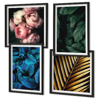 Polyptyque z cadres Feuilles et fleurs en couleurs