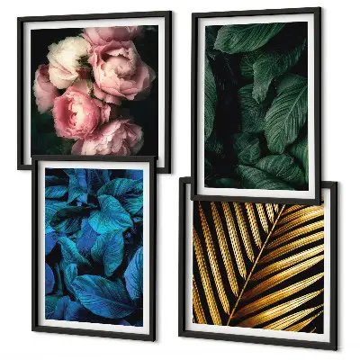 Feuilles et fleurs en couleurs polyptyque de 2 cadres