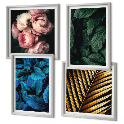Polyptyque z cadres Feuilles et fleurs en couleurs