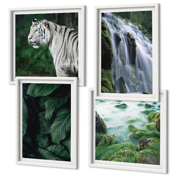 Ensemble de 4 tableaux Feuilles de cascade du tigre blanc