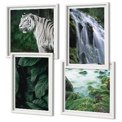 Ensemble de 4 tableaux Feuilles de cascade du tigre blanc