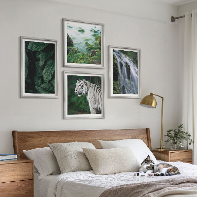 Ensemble de 4 tableaux Feuilles de cascade du tigre blanc