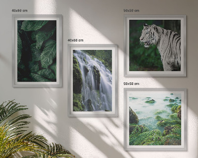 Ensemble de 4 tableaux Feuilles de cascade du tigre blanc