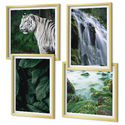 Ensemble de 4 tableaux Feuilles de cascade du tigre blanc