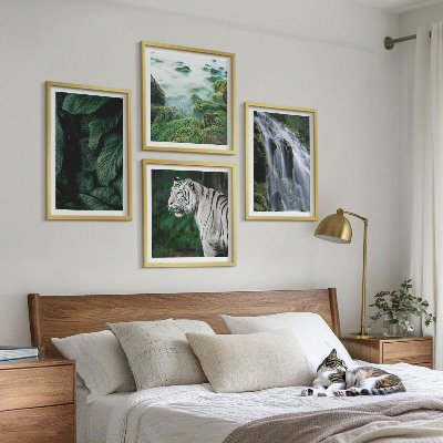 Ensemble de 4 tableaux Feuilles de cascade du tigre blanc