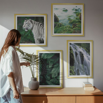 Ensemble de 4 tableaux Feuilles de cascade du tigre blanc