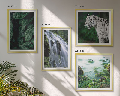Ensemble de 4 tableaux Feuilles de cascade du tigre blanc