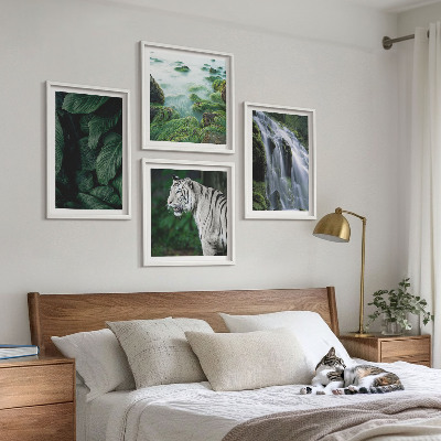 Ensemble de 4 tableaux Feuilles de cascade du tigre blanc