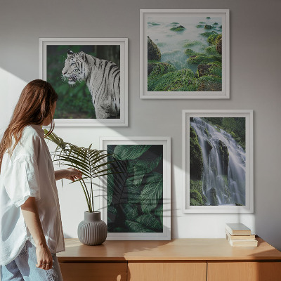 Ensemble de 4 tableaux Feuilles de cascade du tigre blanc