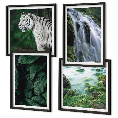 Ensemble de 4 tableaux Feuilles de cascade du tigre blanc
