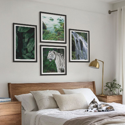 Ensemble de 4 tableaux Feuilles de cascade du tigre blanc