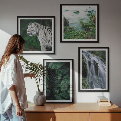 Ensemble de 4 tableaux Feuilles de cascade du tigre blanc