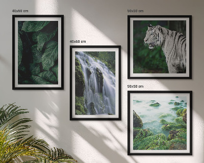 Ensemble de 4 tableaux Feuilles de cascade du tigre blanc