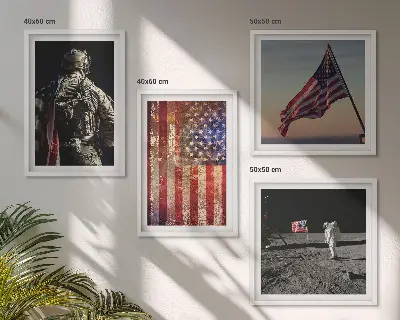 Tableau polyptyque 4 cadres motif symboles américains drapeau des États-Unis