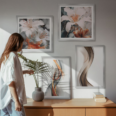 Mur de tableaux Ondes jaune-gris-brun