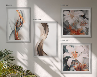 Mur de tableaux Ondes jaune-gris-brun