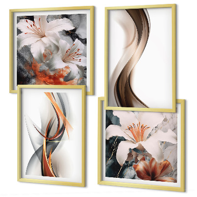 Mur de tableaux Ondes jaune-gris-brun